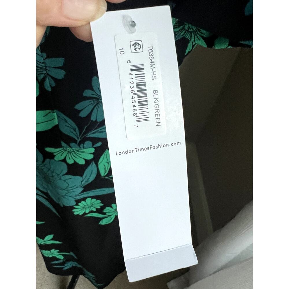 NWT London Times black & green floral sheath dress size 10 - Picture 4 of 8